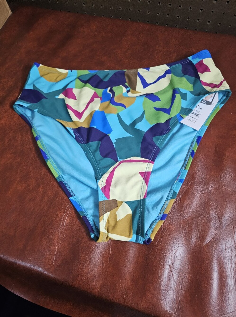 Time and Tru Women's Abstract Tropical Bathing Suit Bottoms Size LG 12/14
